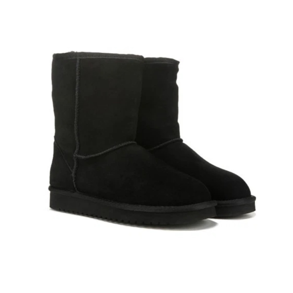 Koolaburra By UGG Size 4 Black Suede Short Winter Boots‎ Neutral Fur Lined Retro